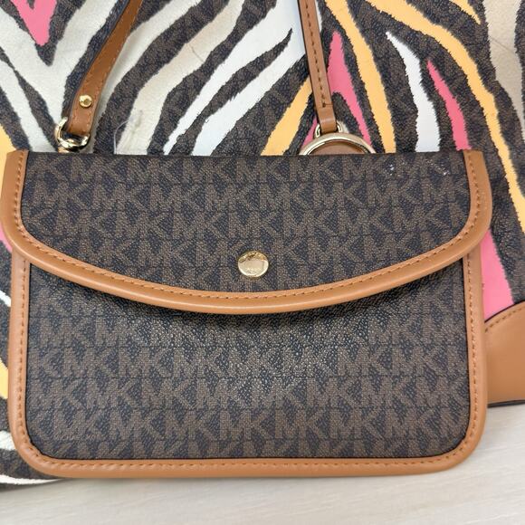 Michael Kors Signature Eva Colorful Zebra Print Tote With Snap Pouch - Picture 7 of 16